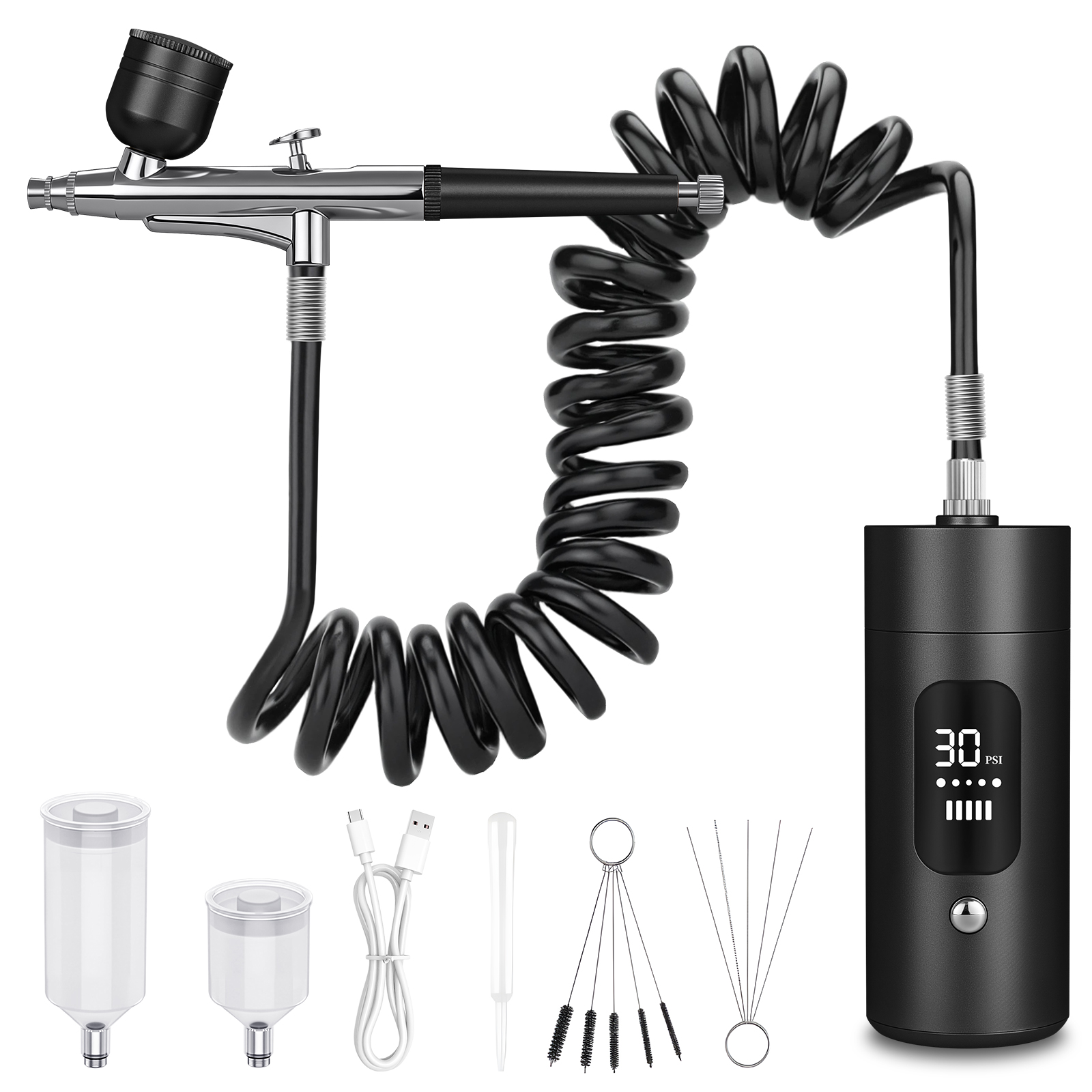 Airbrush Kit Compressor - ネイルガンセット：30 PSI LCDスクリーン付きネイルガンキット、充電式ネイルガンコンプレッサーマシン付き