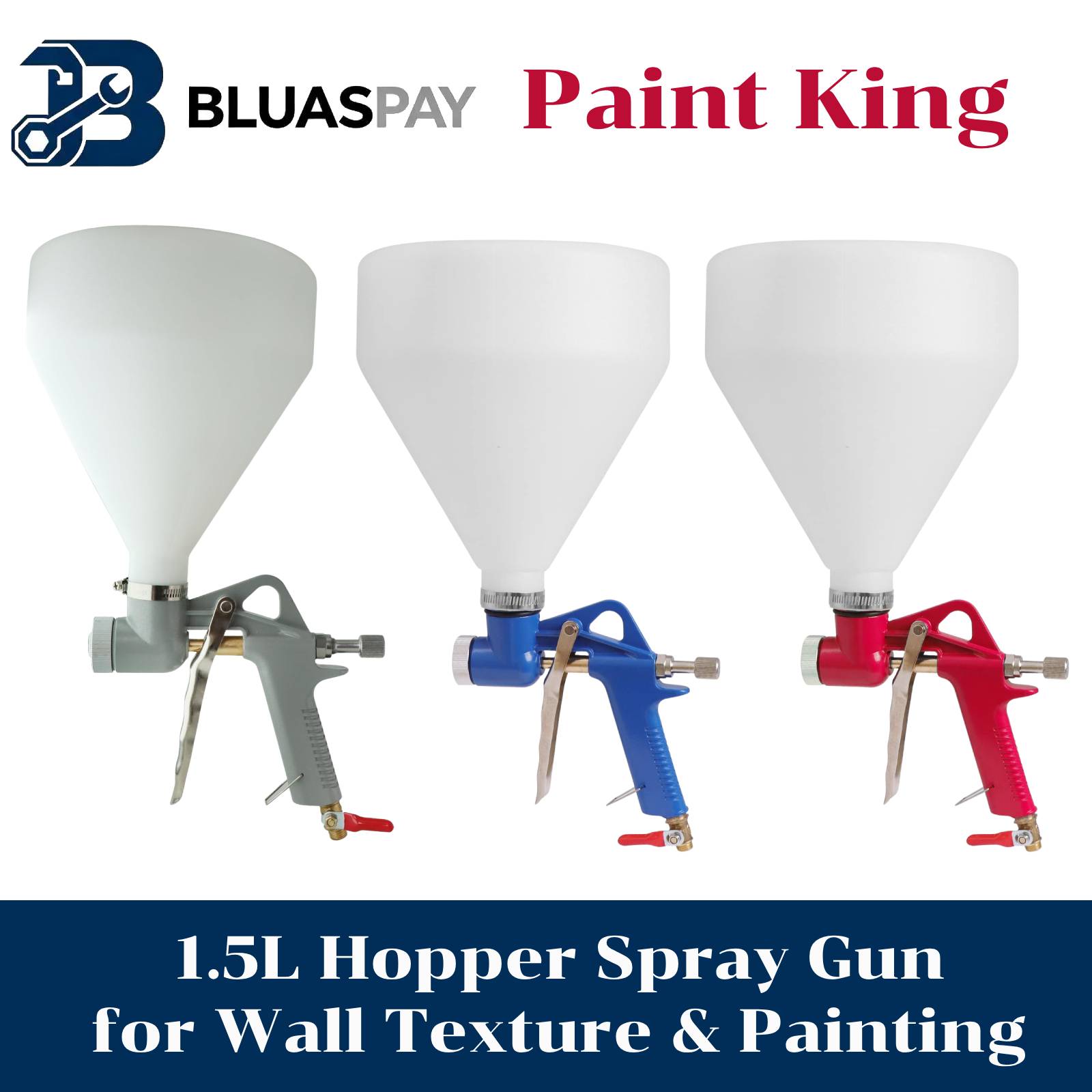 Texture Spray Hopper Gun - BLUASPAY 1.5L エアホッパースプレーガン 3 ノズルセット重力供給テクスチャペイントスプレー壁左官パテラッカー塗装用