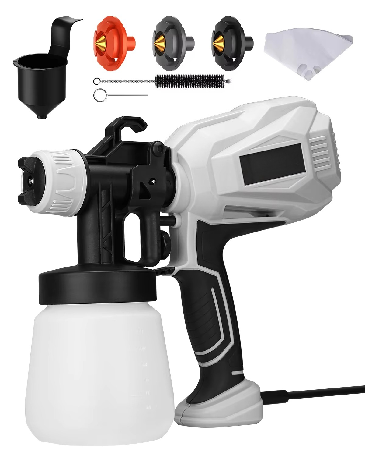 Electric Paint Sprayer 800W - 800Wの電動スプレーガン。流量調整可能。家庭でのDIY、家具、壁、フェンスの塗装に最適な3つの銅製ノズル付き。