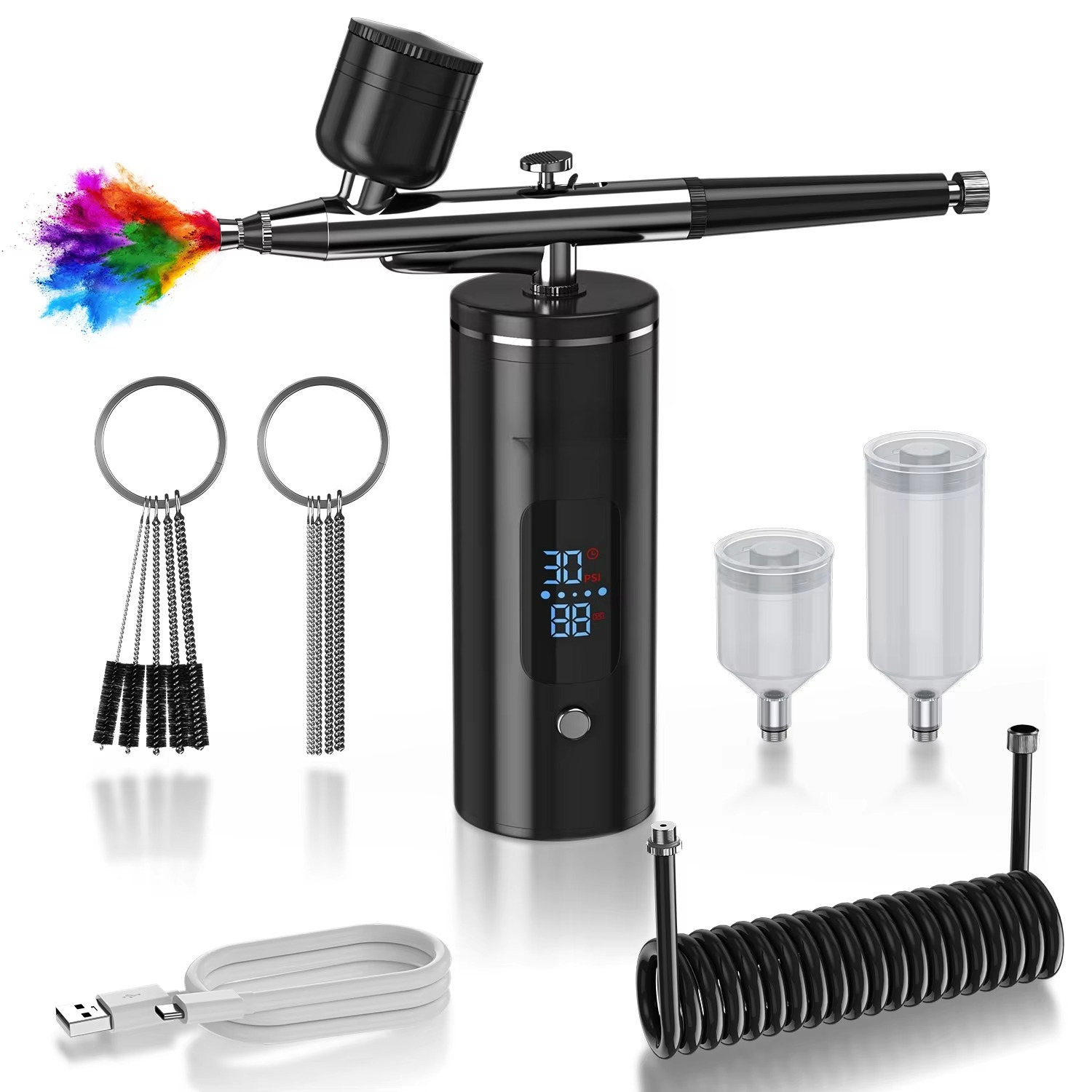 Airbrush Kit Compressor - 充電式コードレスエアブラシキット、コンプレッサー付きポータブルスプレーガン、メイクアップ、ベーキング、ネイルアート、タトゥー、模型塗装用