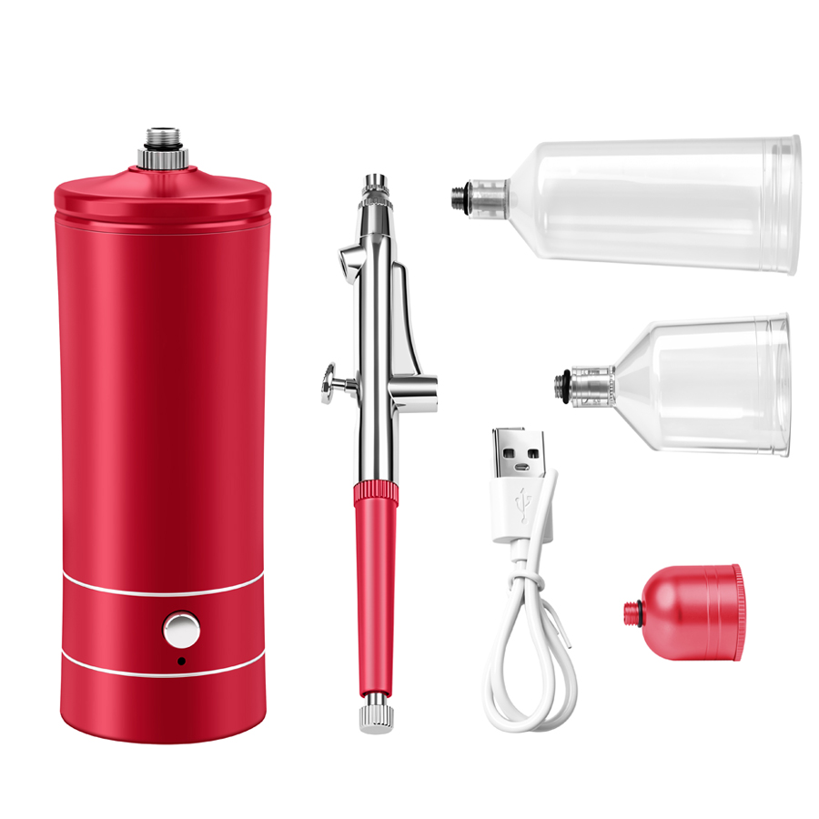 Spray Gun Air Compressor Kit - コンプレッサー付きエアブラシキット、0.3mmチップ付きハンドヘルドエアブラシガン、絵画、ネイルアート、模型塗装用充電式ポータブルエアブラシ