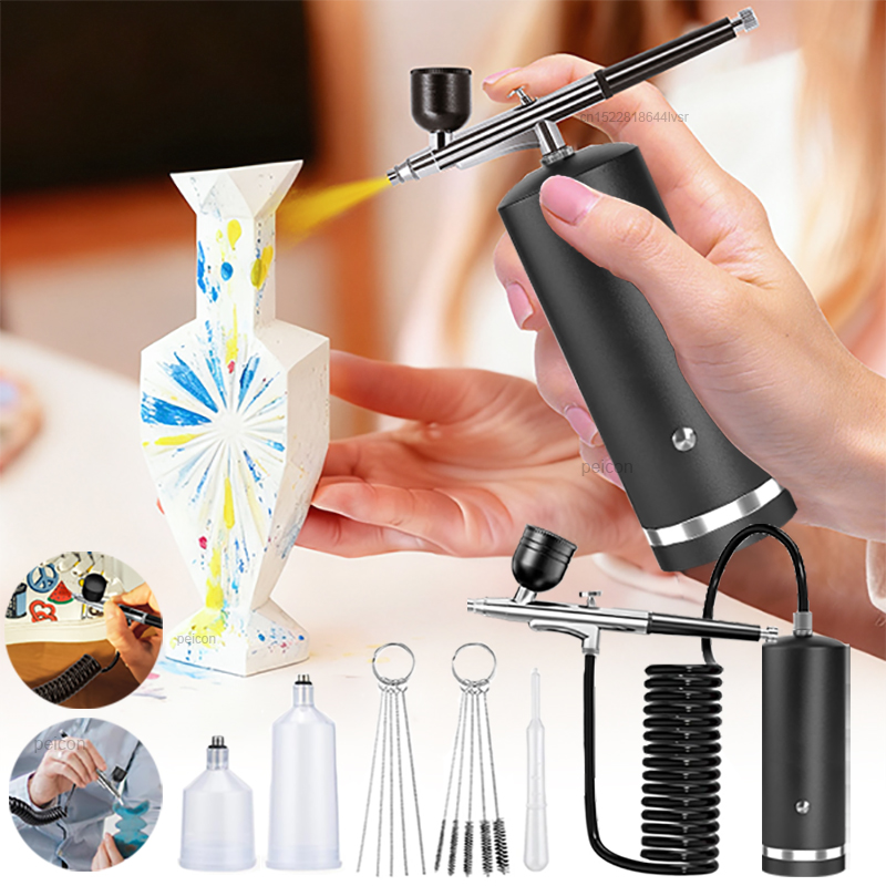 Airbrush Kit Compressor - エアブラシとコンプレッサー付きペイントスプレーガン エアブラシ塗装用ミニスプレーガン ペイントモデリングクラフト用 エアブラシキット（コンプレッサー付き）