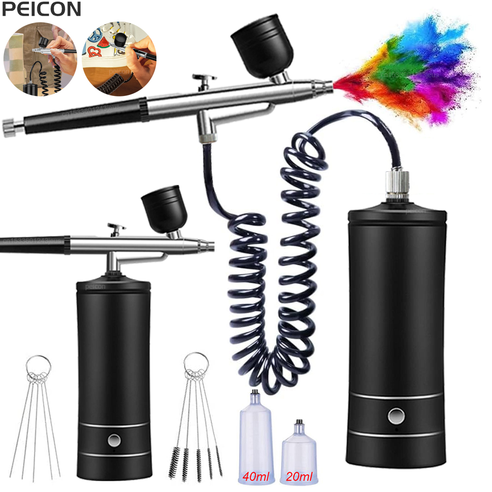 Spray Gun Air Compressor Kit - コンプレッサー付きエアブラシ ポータブルエアブラシペイントスプレー ミニスプレーガン ワイヤレスエアブラシペイント エアブラシキット コンプレッサー付き