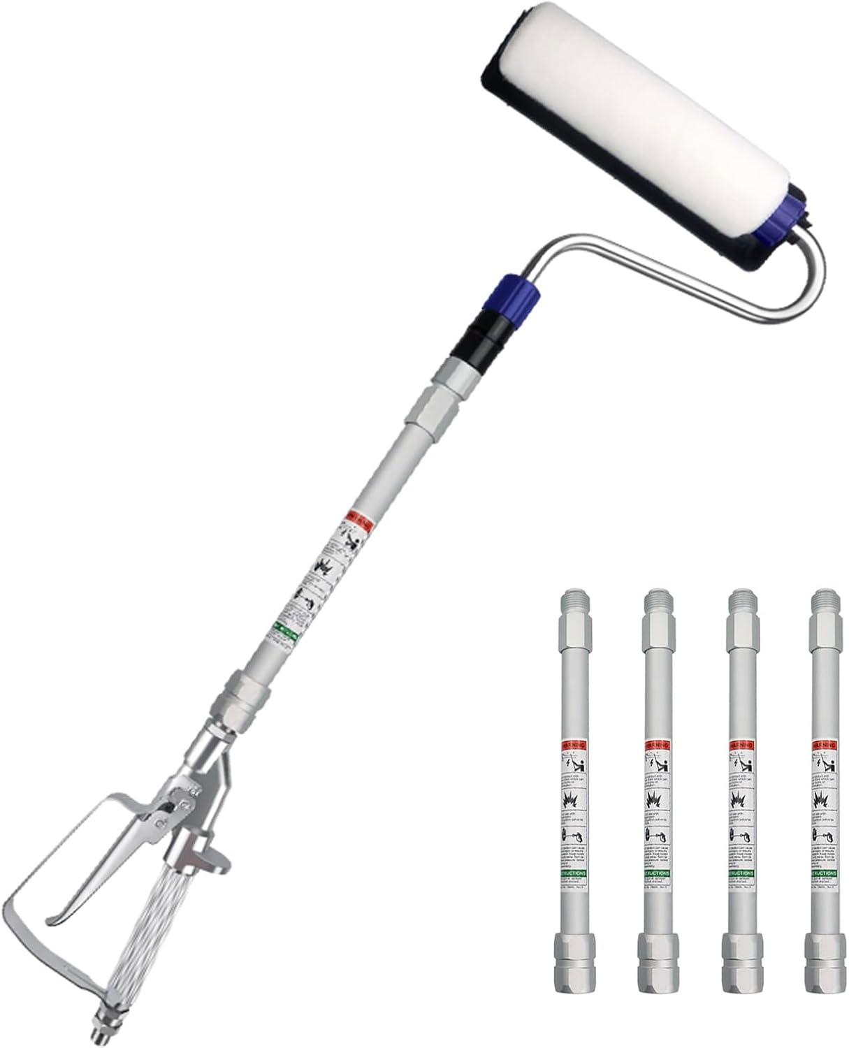 Paint Sprayer Extension Pole - 高圧エアレススプレーガン用、ワンドパワーウォールブラシ付き、自己吸い上げ式ペイントローラー、11.8インチの延長ポール、エアレスペイントスプレーローラー（内蔵フィード式）。