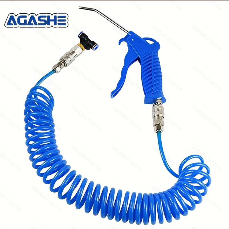 Spray Gun Cleaning Kit - 118.11/236.22インチ リコイルホース式エアダスター、多機能トラック用ダストブロワーガンセット、5.5mmスチールノズル、ブロワースプレーツールキット