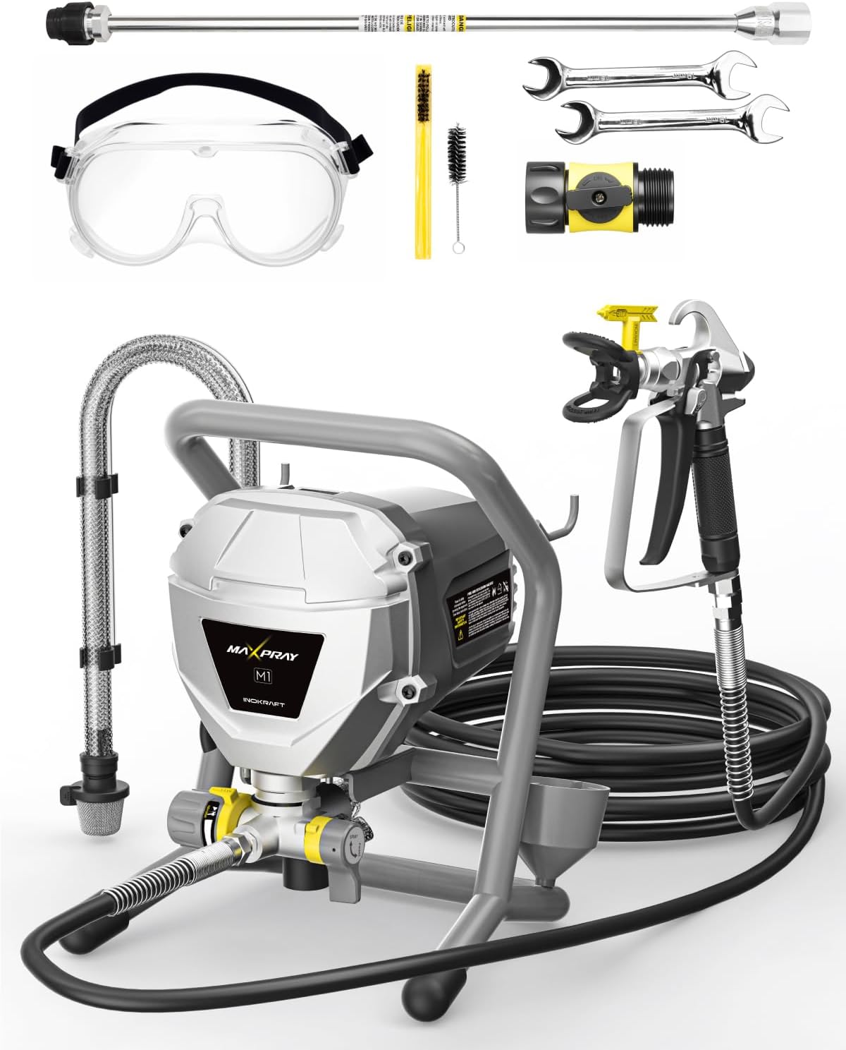 Paint Sprayer For Fence Deck - 3000 PSI 550Wエアレスペイントスプレーヤー、希釈不要、ラテックス・アクリル塗料対応、DIYに最適、壁、フェンス、デッキ塗装に最適、515チップと25フィートホース付き