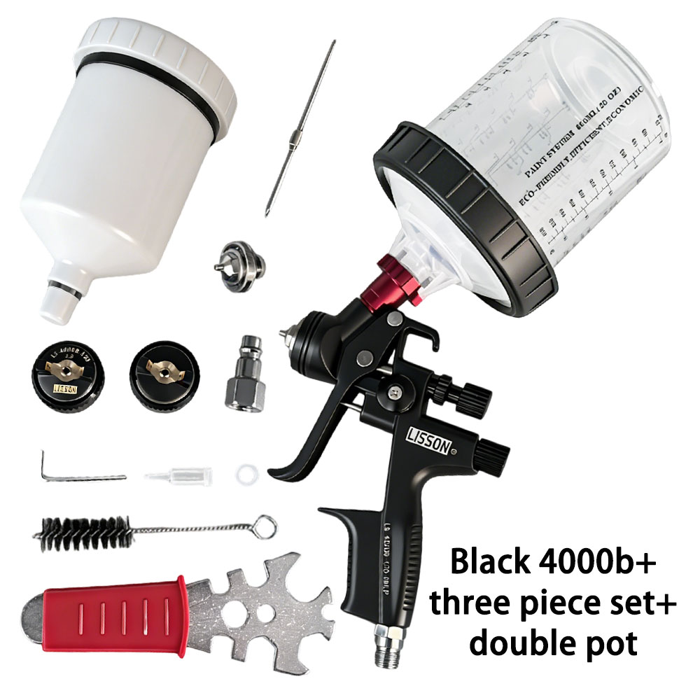 Hvlp Spray Gun Gravity Feed - HVLPスプレーガン、アダプターとミキシングタンク付き、自動車修理用塗装スプレーガン、1.3mmと1.7mmノズル、水性塗料用エアスプレーガン