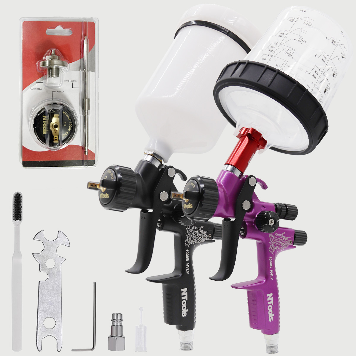 Hvlp Spray Gun Gravity Feed - 1.3mmペイントスプレーガンと1.4mm HVLPダブルスプレーガン、アダプターとミキシングタンク付き、水性エアスプレーヤー塗装用車修理