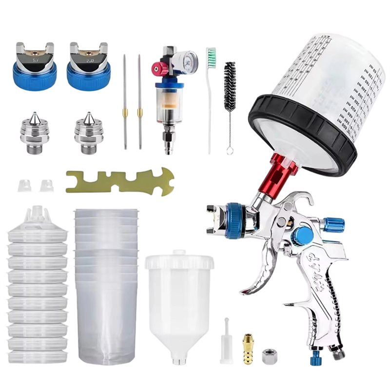 Hvlp Spray Gun Gravity Feed - ハッピーニュー- HVLPスプレーガン 1.4+1.7+2.0mmノズルキット エアレギュレーターフィルター付き +10個入りノーキーリンペイントミキシングカップ