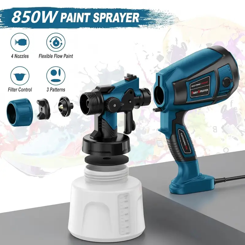 Electric Paint Sprayer 800W - 800W 1400ml電動スプレーガン HVLP塗装機 4つの銅製ノズル付き 家具、フェンス、壁、車、家のDIY塗装用