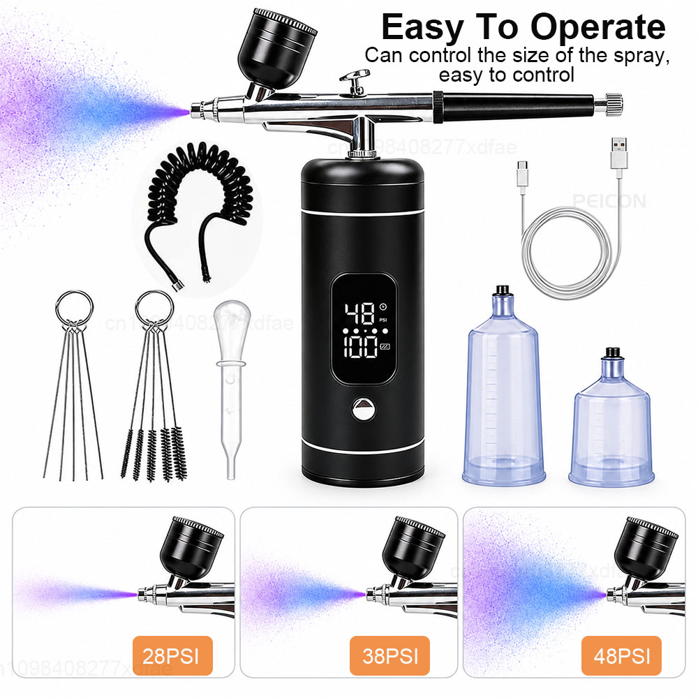 コードレスエアブラシコンプレッサーキット。デジタル表示機能付 - Spray Gun Air Compressor Kit のレビューと価格