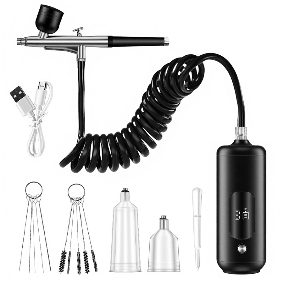 携帯用エアブラシ、小型エアコンプレッサーキット、ネイルアート - Spray Gun Air Compressor Kit のレビューと価格