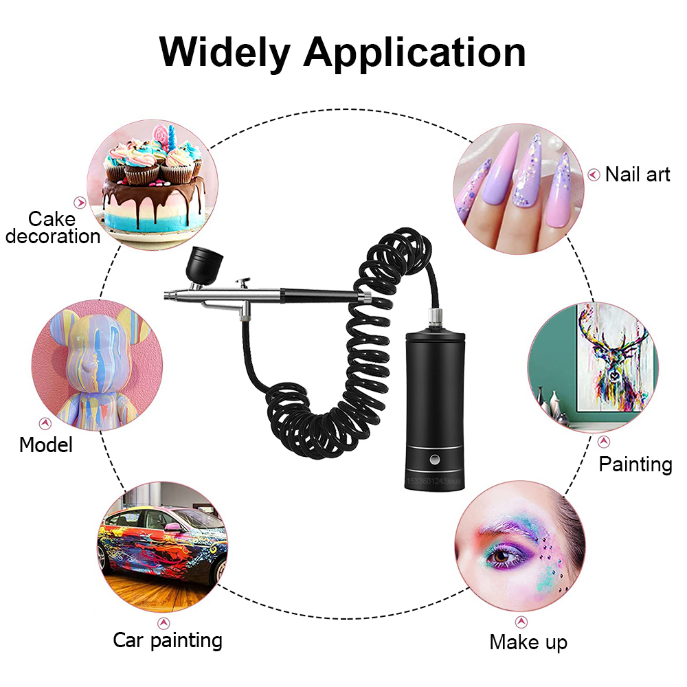 コードレスエアブラシキット。コンプレッサー付きで、持ち運び可 - Spray Gun Air Compressor Kit のレビューと価格
