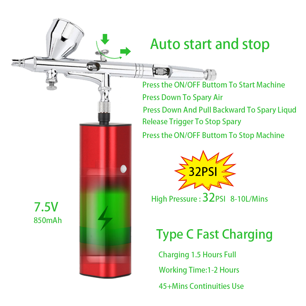 リボ-電動コードレスエアブラシ,小型シングルダブルアクション - Spray Gun Air Compressor Kit のレビューと価格